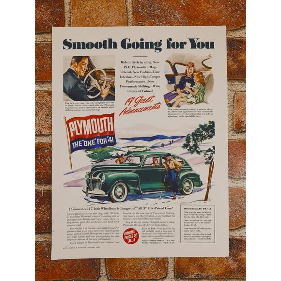 1941 Plymouth Print Ad - Green Sedan Winter Driving Scene "Smooth Going for You" - Picture 9 of 10